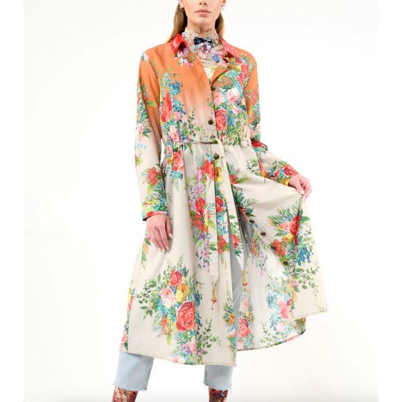 NWT ARATTA Zinnia Shirt Dress - Cream/Rust Floral with Velvet Collar - Size M - Picture 2 of 4